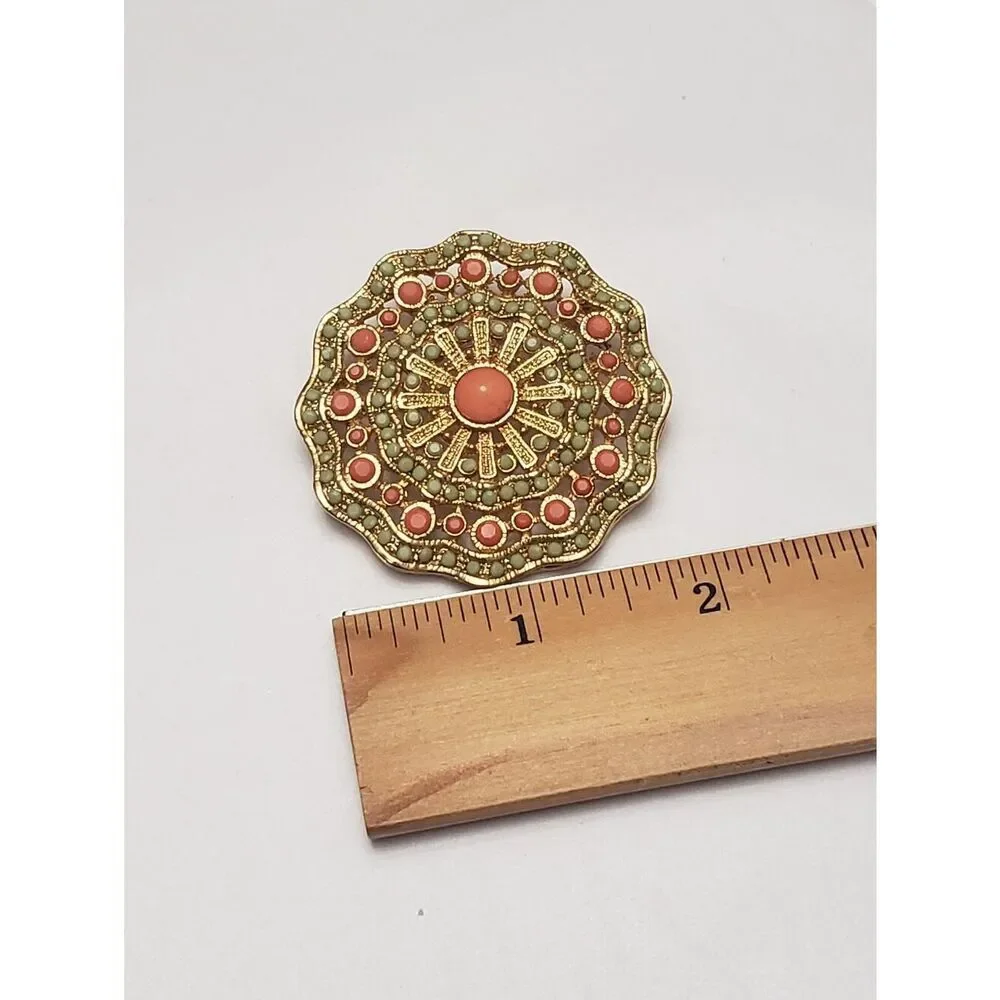 Vintage Round Wavy Embellished Brooch Pin